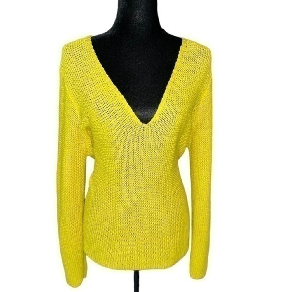 Zara- Women’s Neon Yellow Deep V Neck Chunky Knitted Oversized Sweater Size S
